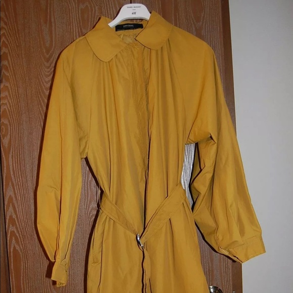 Zara Mustard Yellow Balloon Sleeves Water Repellent Trench Coat Raincoat XS NWT - Picture 3 of 8